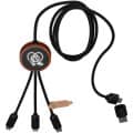 SCX.design C37 5-in-1 rPET light-up logo charging cable with round wooden casing