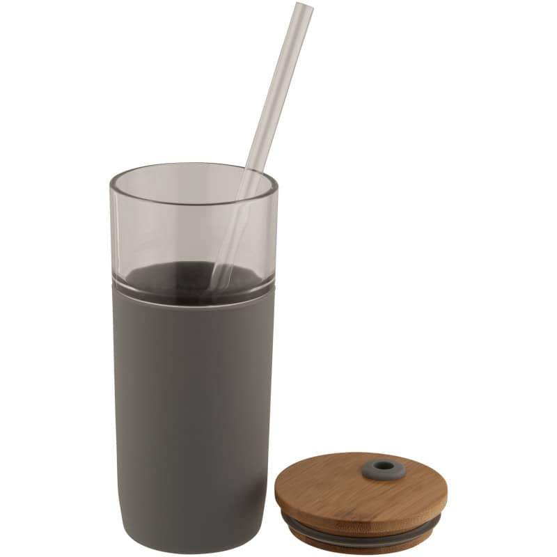 Arlo 600 ml glass tumbler with bamboo lid