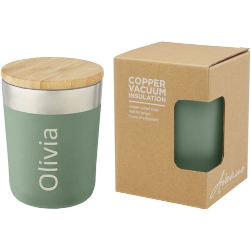 Lagan 300 ml copper vacuum insulated stainless steel tumbler with bamboo lid