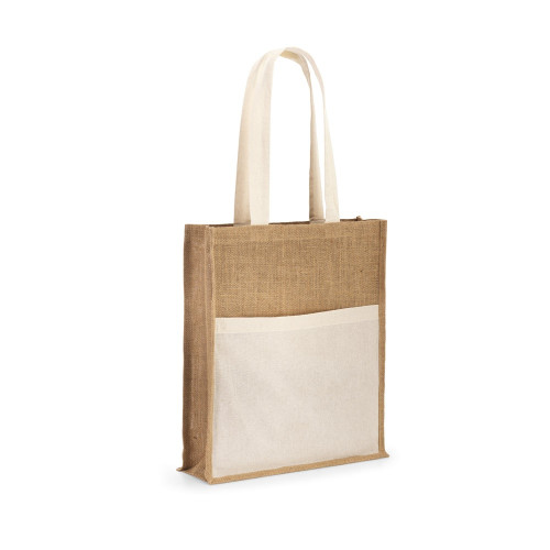BRAGA. Jute bag (240 g/m²) with pocket in 100% cotton (140 gm²)